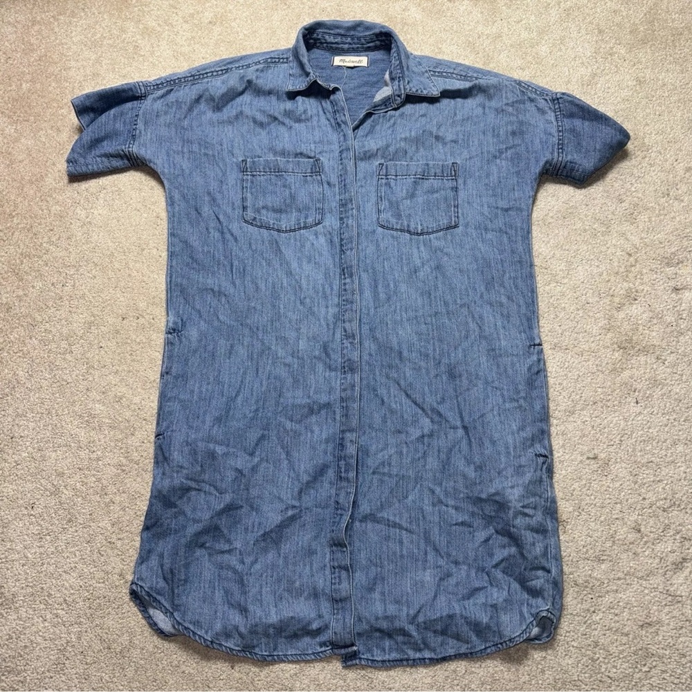 Madewell Short Sleeve Denim Linen Blend Button Shirt Womens XS Blue